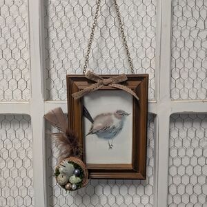Rustic Brown Framed Bird Art with Nest Accent